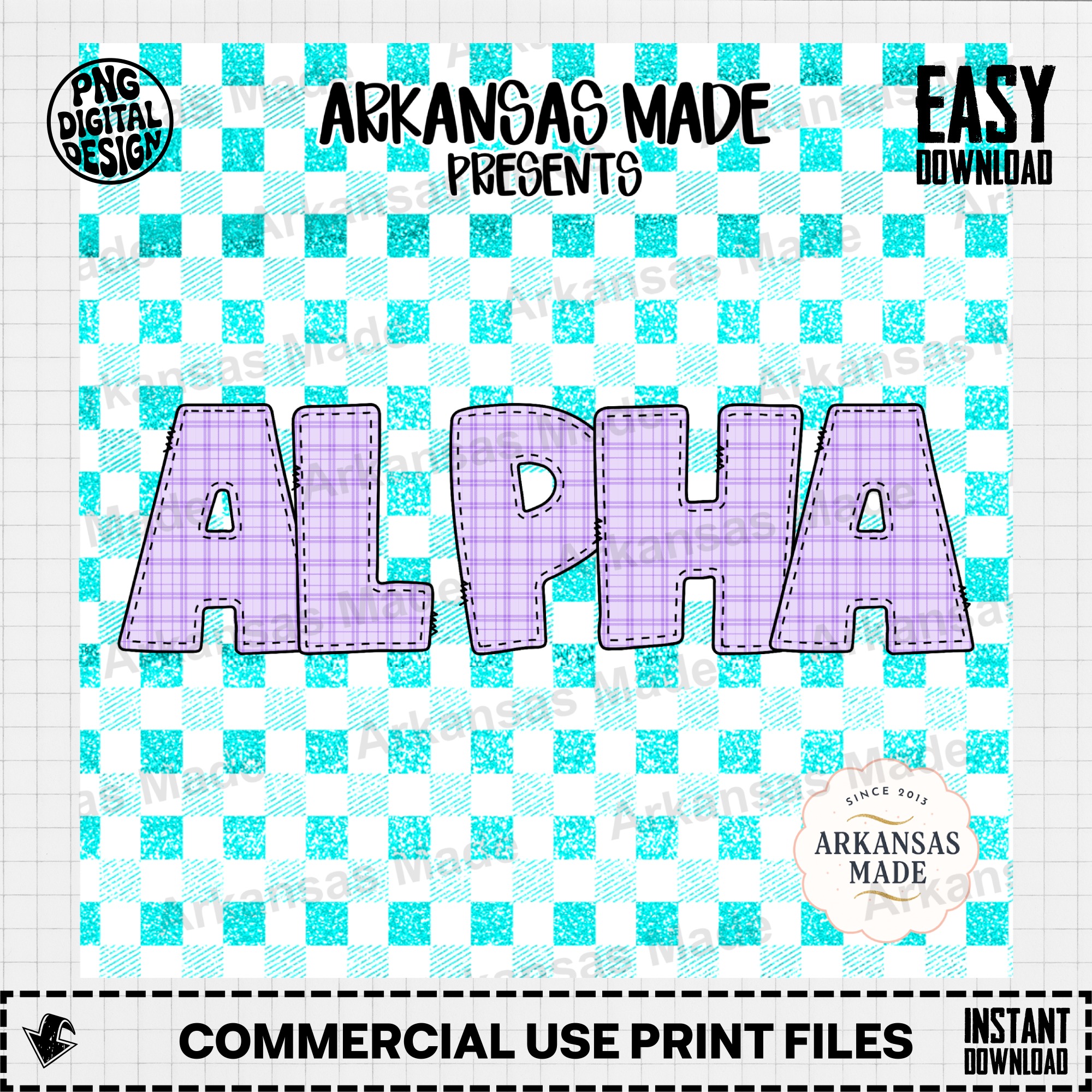 Digital Alpha Set PNG, Purple Plaid Faux Glitter Gingham Alphabet, Stitched Letter Font, Sorority Craft Design Download - Image 2