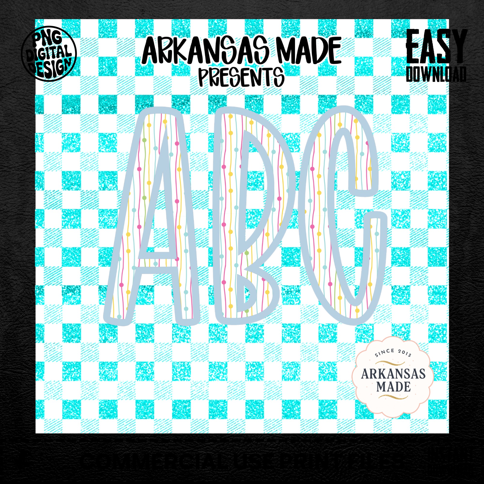 ABC Alphabet Digital Download Full A-Z Alpha, Glitter Gingham PNG, Colorful Letters Sublimation, Preschool DTF Design, Kids Nursery Art - Image 5