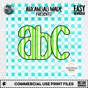 Bright Green Striped ABC Digital Download Alpha Set | Faux Glitter Gingham Letters Numbers Font PNG Clipart Bundle | Teacher Crafting Kids