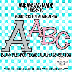 Bones Sketch Blank Alpha PNG, Digital Download, Texas Gal Alpha Generator Files, Outline Letters, Customizable Font, Gingham Design