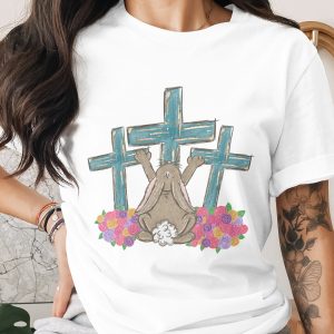 Easter Bunny Crosses Digital Download Sublimation DTF PNG, Rustic Christian Art, He Is Risen, Spring Flowers, Religious Resurrection Gift