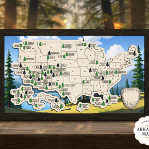 US National Park Map, Wood Travel Tracker, All 63 National Parks Display, Adventure Journey Art, Nature Lover Gift, Explore USA