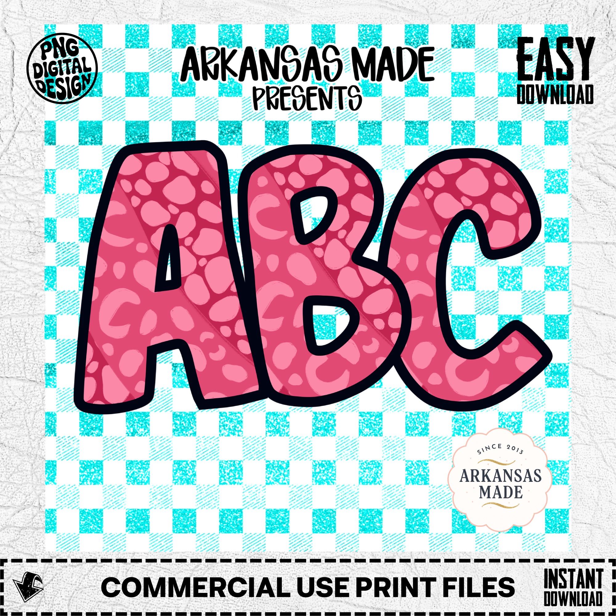Pink Dalmatian Spot A-Z Alphabet, Blue Gingham Letters, Digital Download, Sublimation PNGs, DTF Transfers, Full Alpha Pack, Glitter Pattern - Image 2