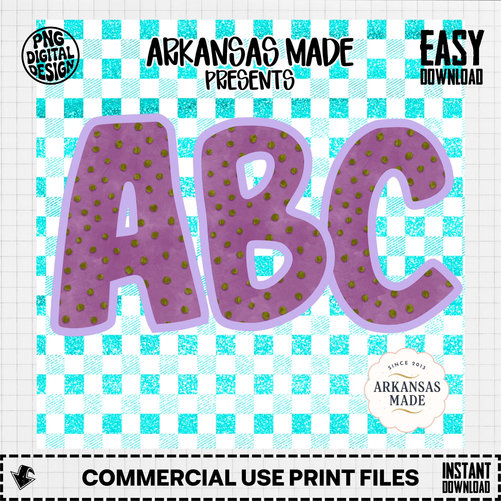 Purple Polka Dot ABC Letters Digital, Gingham Checkered Alphabet PNG Bundle, Sublimation DTF Full A-Z Alpha Download, Craft Design File - Image 3