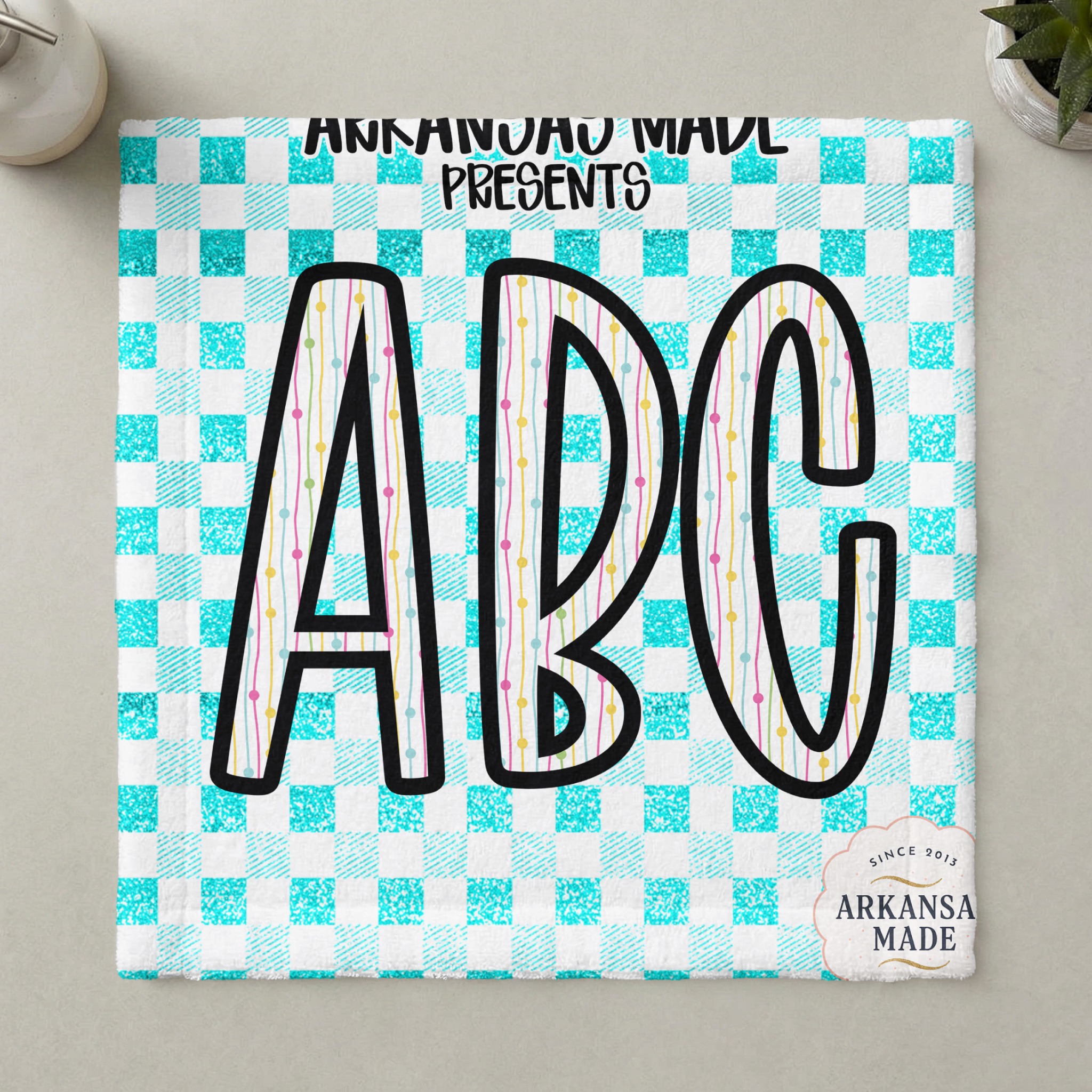 Digital Download Full A-Z Alpha, Glitter Teal Checkered Alphabet, Sublimation DTF PNGs, Colorful Striped Letters, ABC Print Set, Instant - Image 6