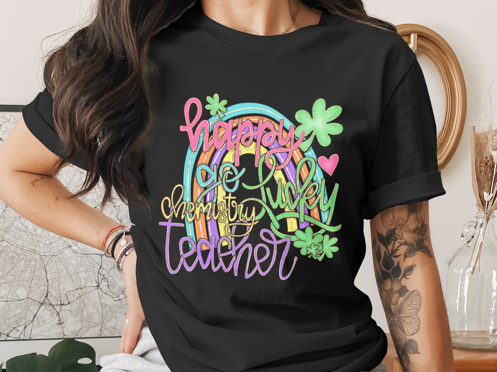 Happy Go Lucky Chemistry Teacher PNG, St Patricks Day Rainbow Clover Sublimation, DTF Digital Download File - Image 2