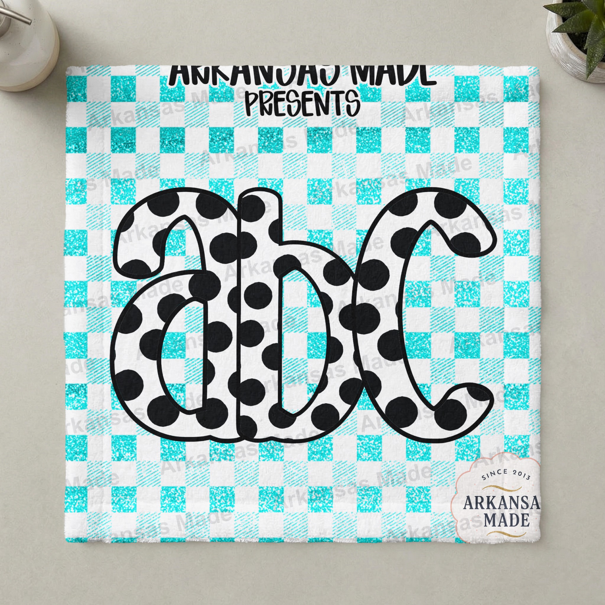 Digital Download Alpha Set, Polka Dot ABC Letters, Teal Gingham Faux Glitter Alphabet SVG PNG, Crafter Design File - Image 3
