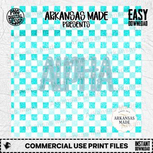 Turquoise Glitter Gingham Alpha Digital Download Set | Sparkle Checkerboard Letters PNG | Sublimation Font Craft Bundle