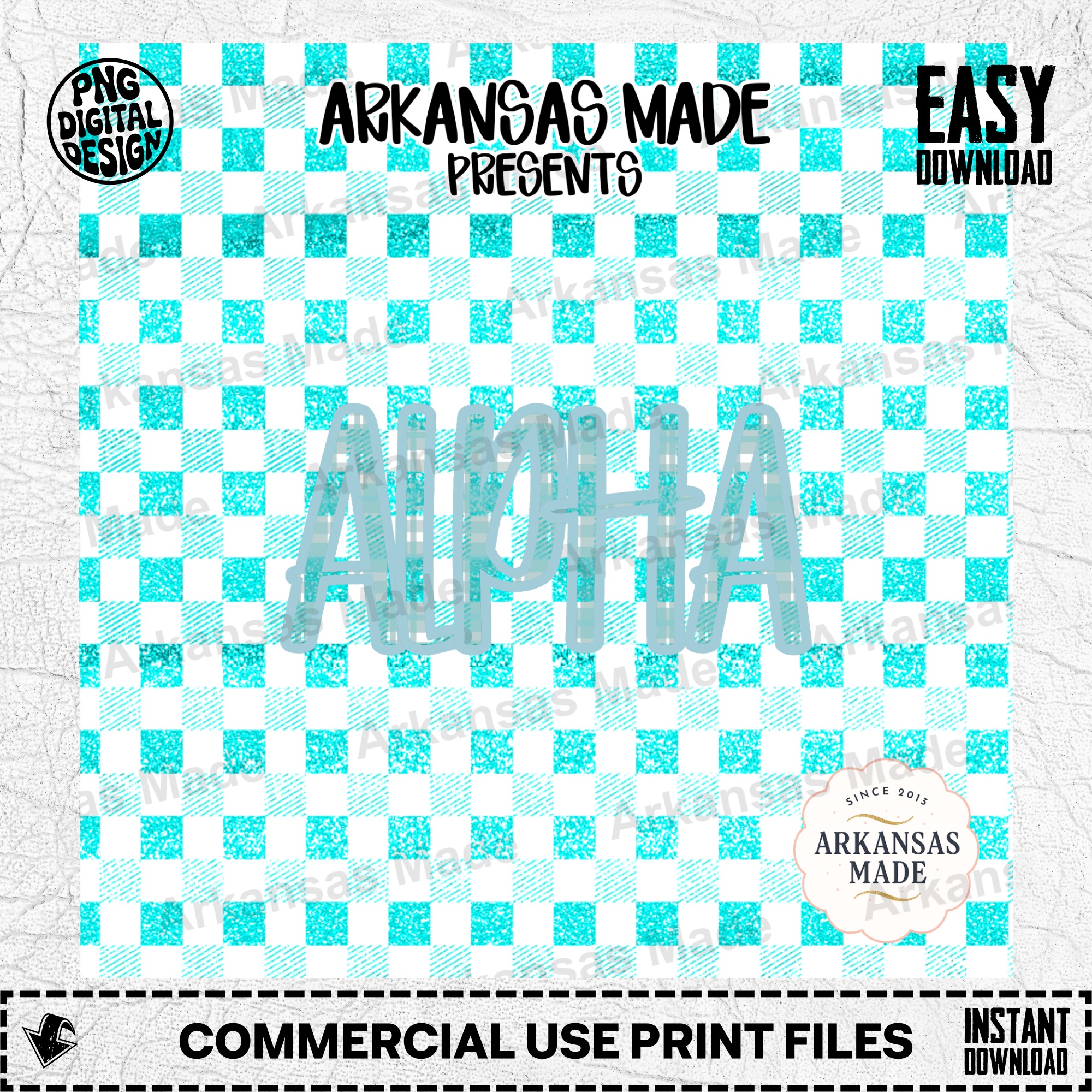 Turquoise Glitter Gingham Alpha Digital Download Set | Sparkle Checkerboard Letters PNG | Sublimation Font Craft Bundle
