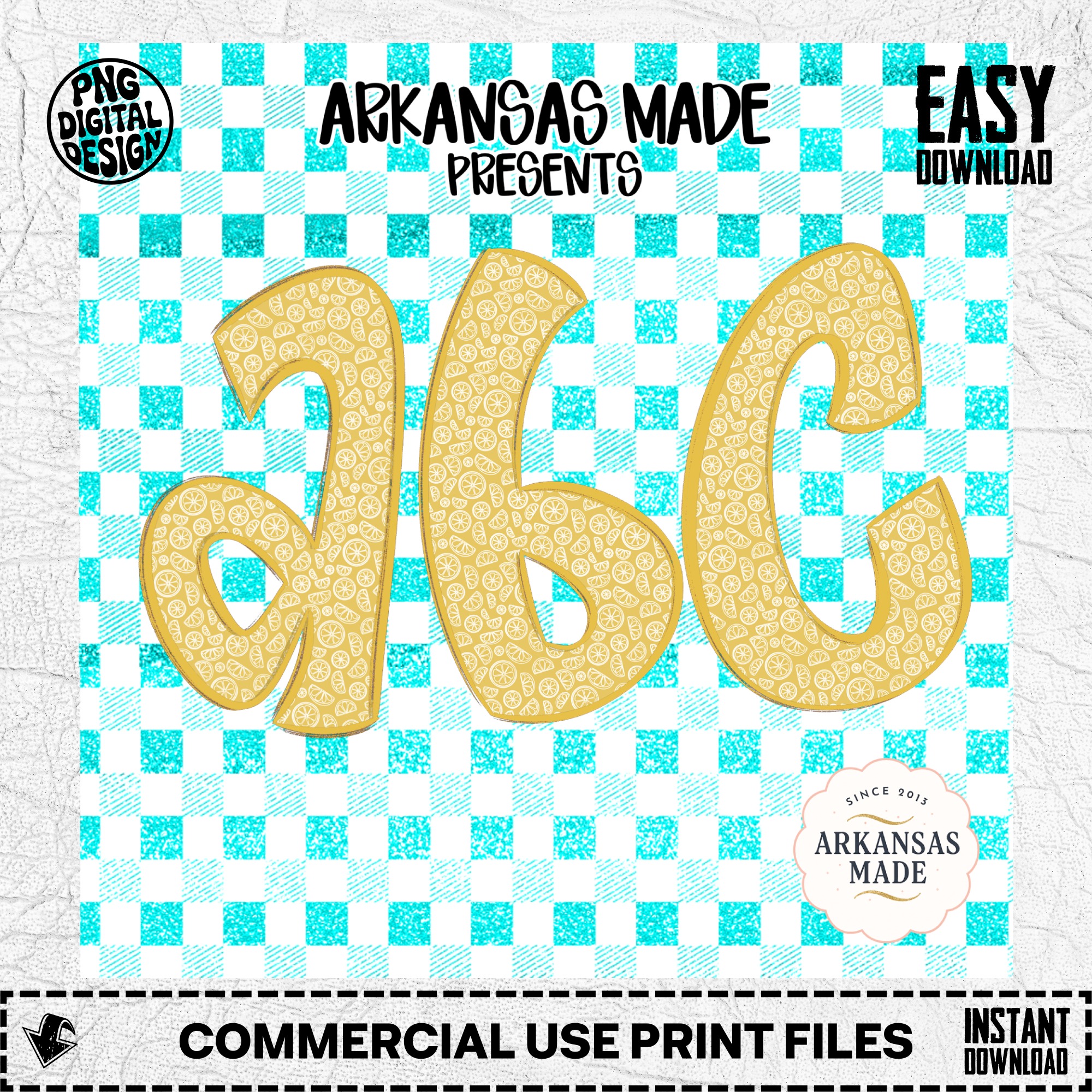 Digital Download Full A-Z Alpha, Citrus Lemon Lime ABC Letters PNGs, Summer Gingham Alphabet, Sublimation DTF File, Digital Font Art - Image 2