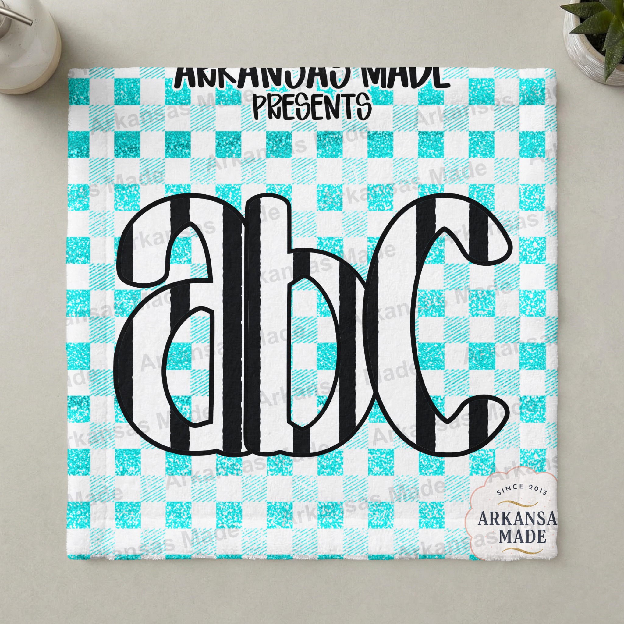 Teal Glitter Gingham Alphabet PNG Digital Download Set | Aqua Buffalo Plaid Letter Clip Art Striped Font DIY Sublimation - Image 3