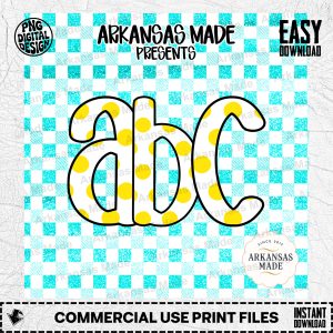 Polka Dot ABC Digital Alpha Set | Teal Gingham Glitter Alphabet PNG for Nursery Decor, Classroom, Sublimation, Cute Kids Letters