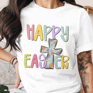 Happy Easter Cross PNG, Glitter Floral Easter Eggs Dragonfly Sublimation, Pastel Spring Christian DTF Digital Download Graphic Design
