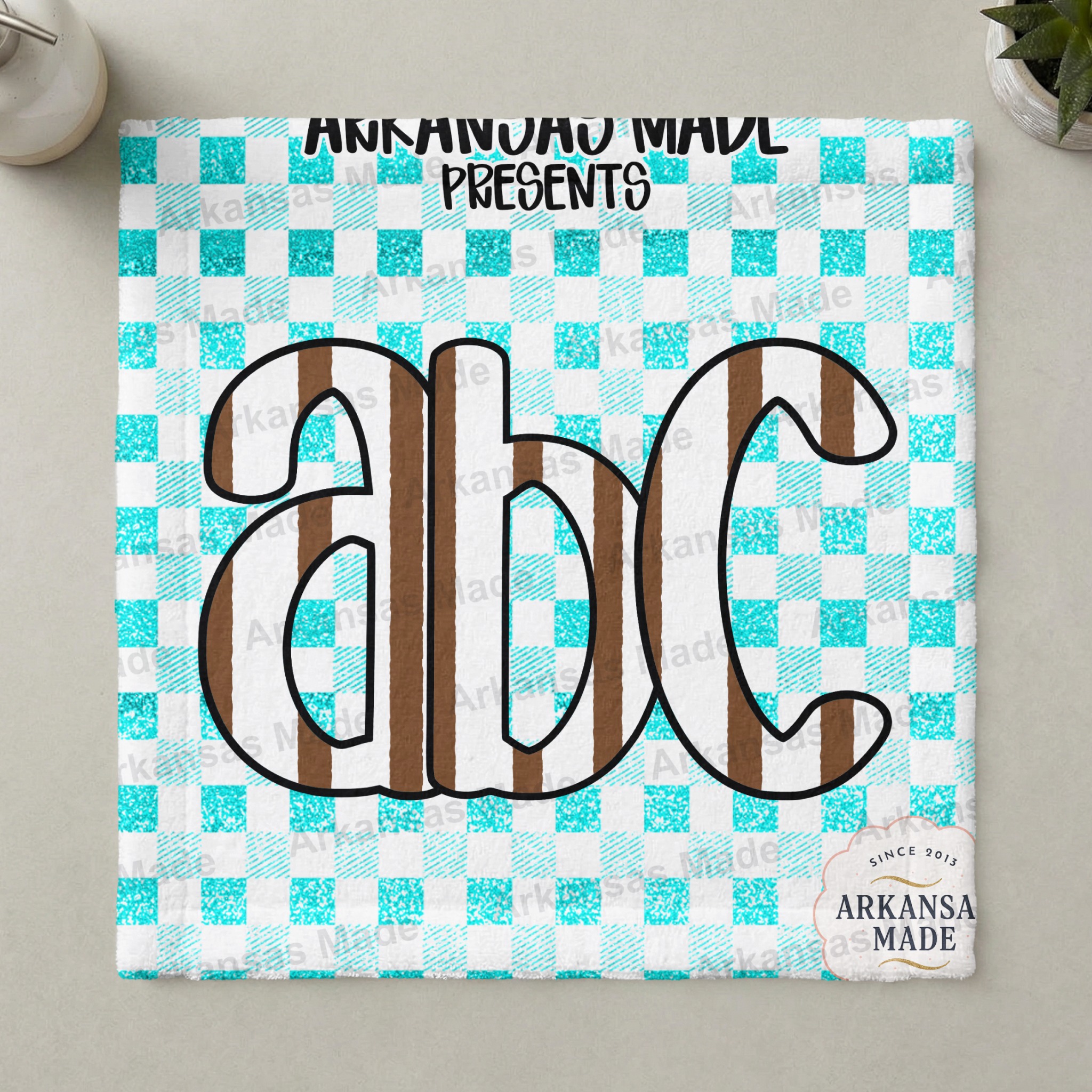 Digital Download Alpha Set, Teal Glitter Buffalo Plaid Letters, Brown Gingham Font PNG, Rustic School Alphabet Clipart - Image 3