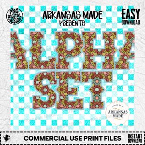Groovy Floral Alpha Set Digital Download - Retro Daisy Alphabet Letters PNG for Sublimation Crafters, Boho 70s Art Font Bundle