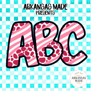 Digital, Pink Striped Abstract Spotted Full A-Z Alpha, Aqua Glitter Gingham Check, Sublimation DTF PNGs, Digital Download File, Trendy