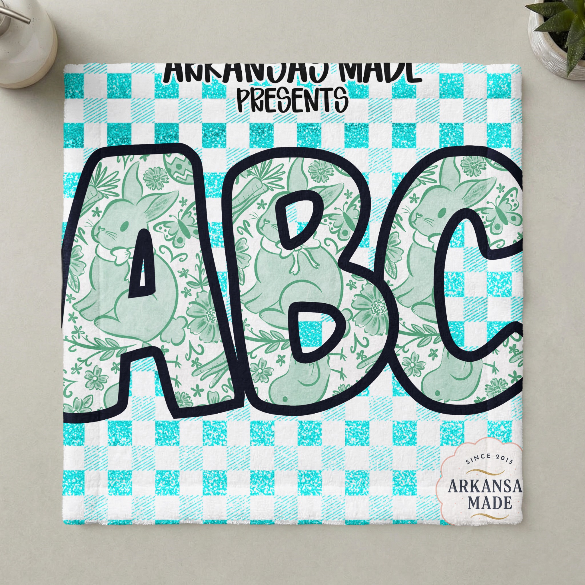 Teal Gingham Bunny ABC Alphabet, Easter Rabbit Full A-Z Digital Download, Sublimation DTF PNGs, Mint Spring Letters Pack - Image 6