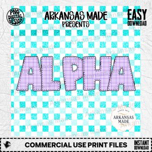 Digital Alpha Set PNG, Purple Plaid Faux Glitter Gingham Alphabet, Stitched Letter Font, Sorority Craft Design Download