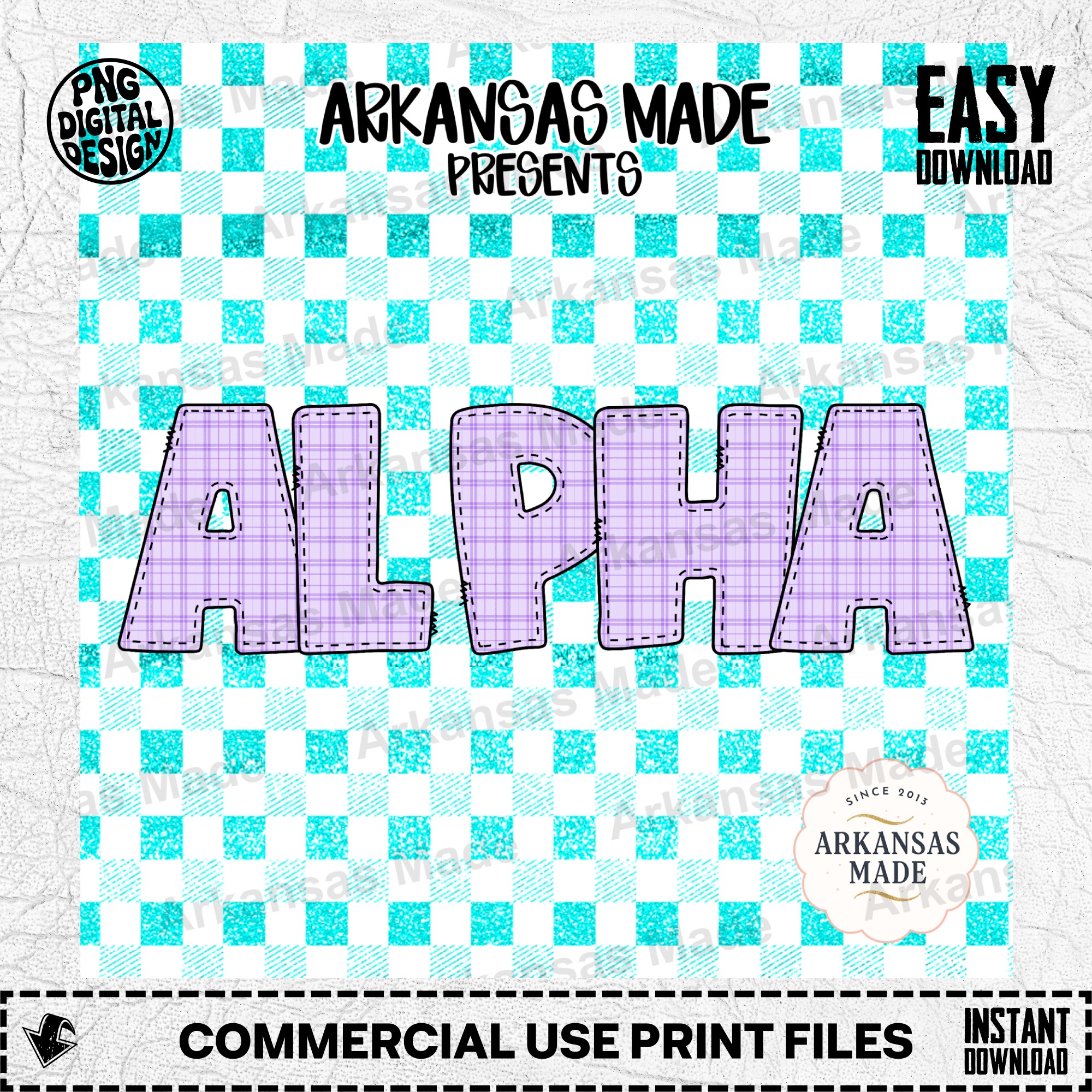 Digital Alpha Set PNG, Purple Plaid Faux Glitter Gingham Alphabet, Stitched Letter Font, Sorority Craft Design Download