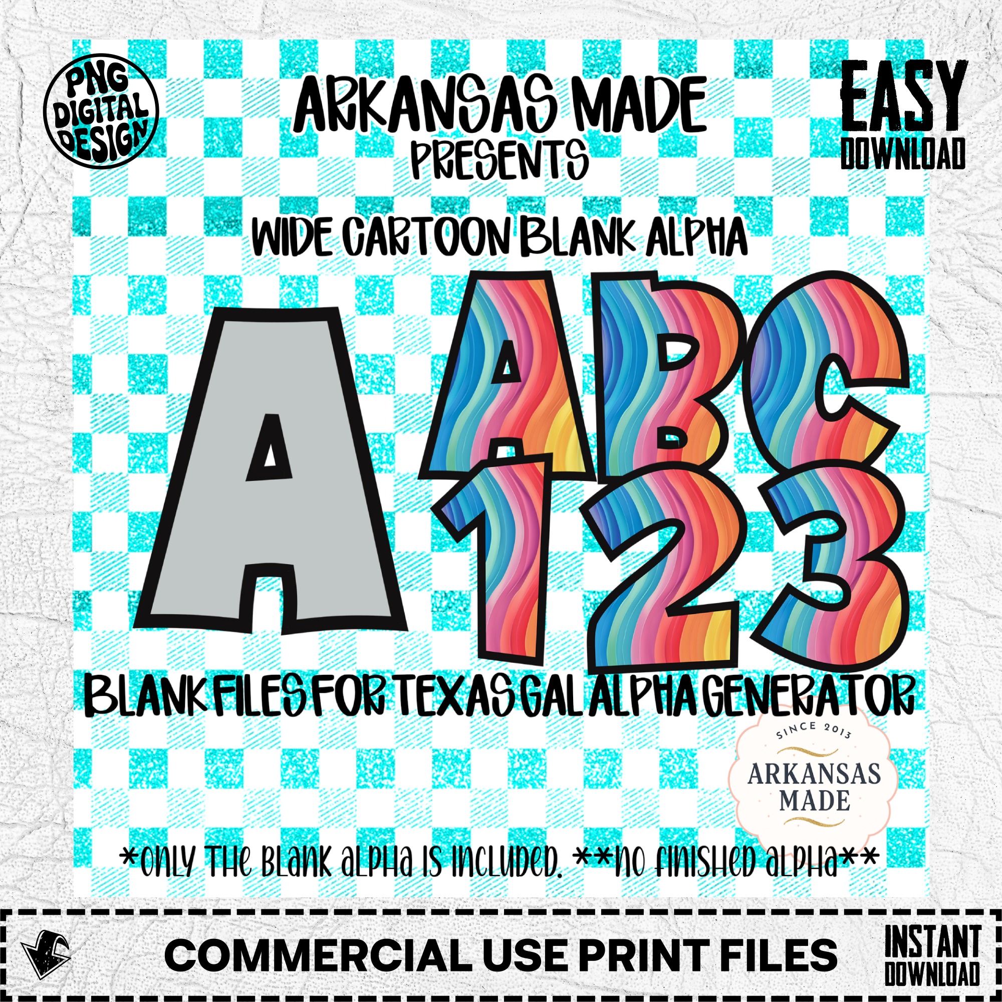 Wide Cartoon Blank Alpha Digital Download PNG, Texas Gal Alpha Generator Files, Customizable Letters Numbers, Blank Outline SVG Template - Image 2