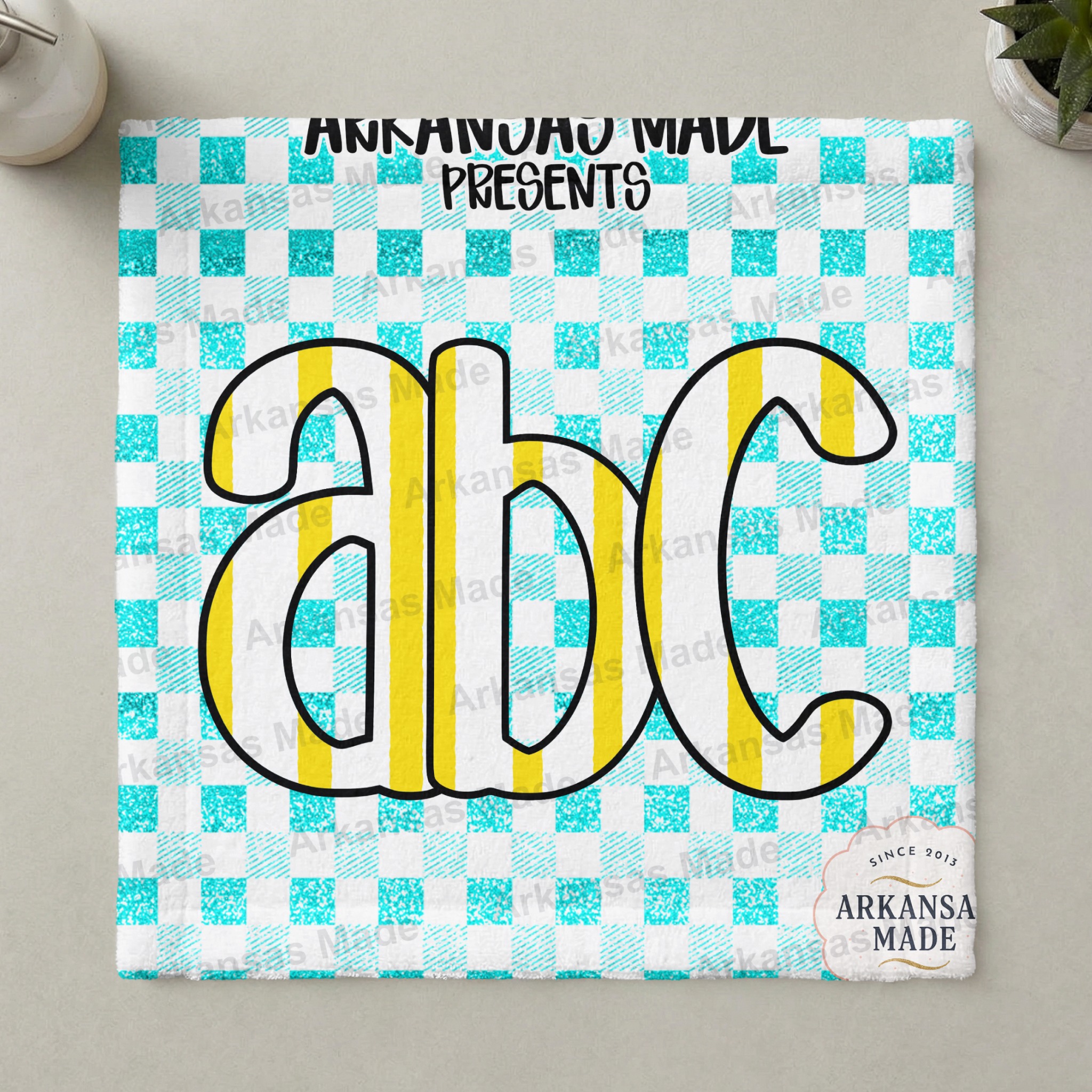 Teal Glitter Checkered ABC Letters Digital Download Alpha Set, Yellow Striped Alphabet PNG Bundle, Teacher Back to School Sublimation - Image 3