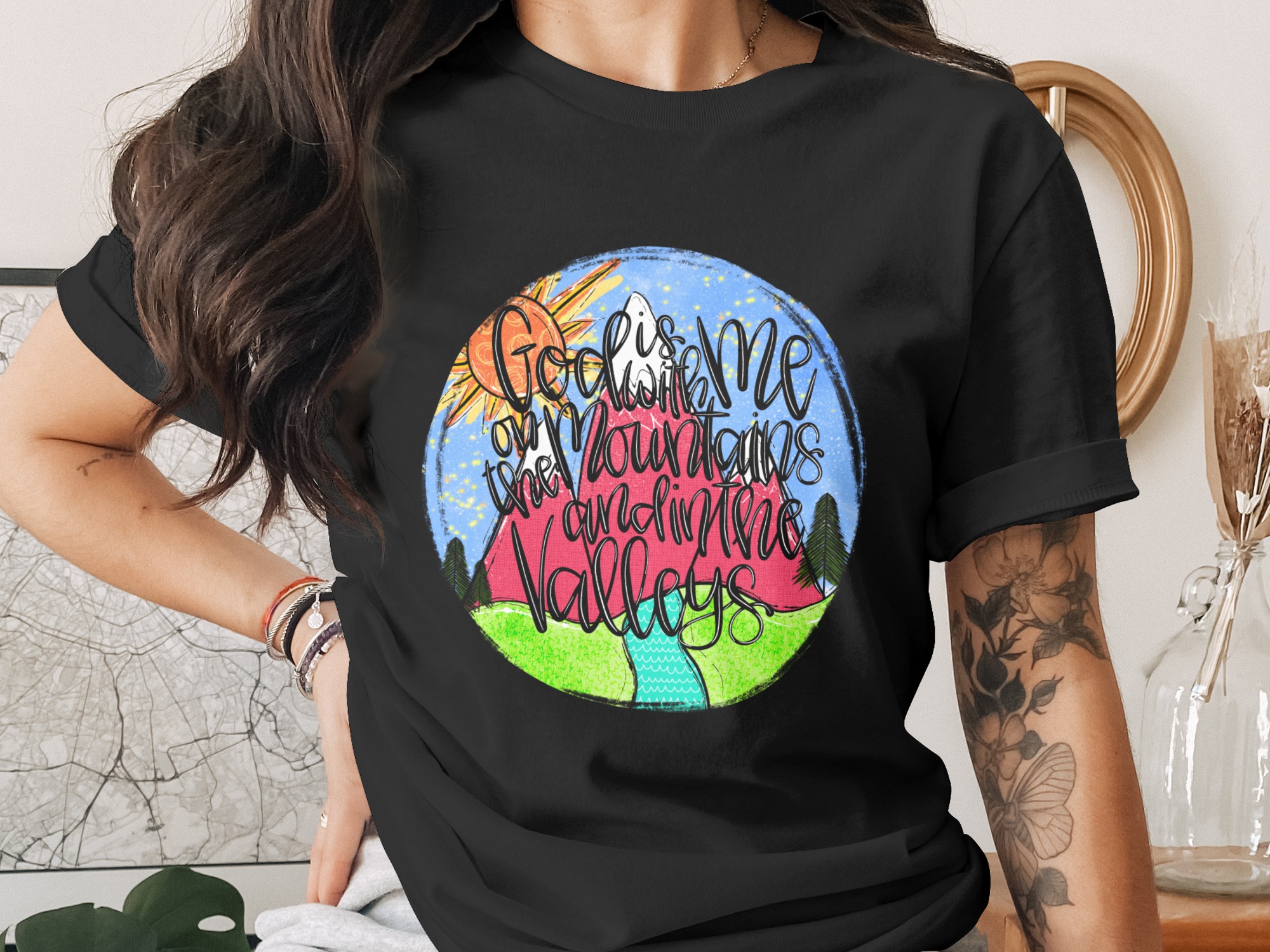 Christian Mountain Valley Quote PNG, God is With Me Sublimation Design, Faith Scripture Digital Download for Shirts, Crafts - Image 2