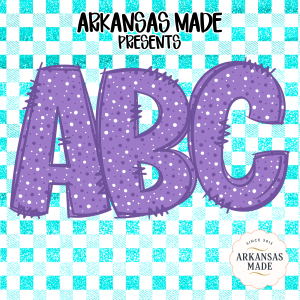 Digital, Digital Download Full A-Z Alpha, Sublimation DTF PNGs, Purple Polka Dot Stitched Alphabet, Teal Gingham Checkerboard Letters