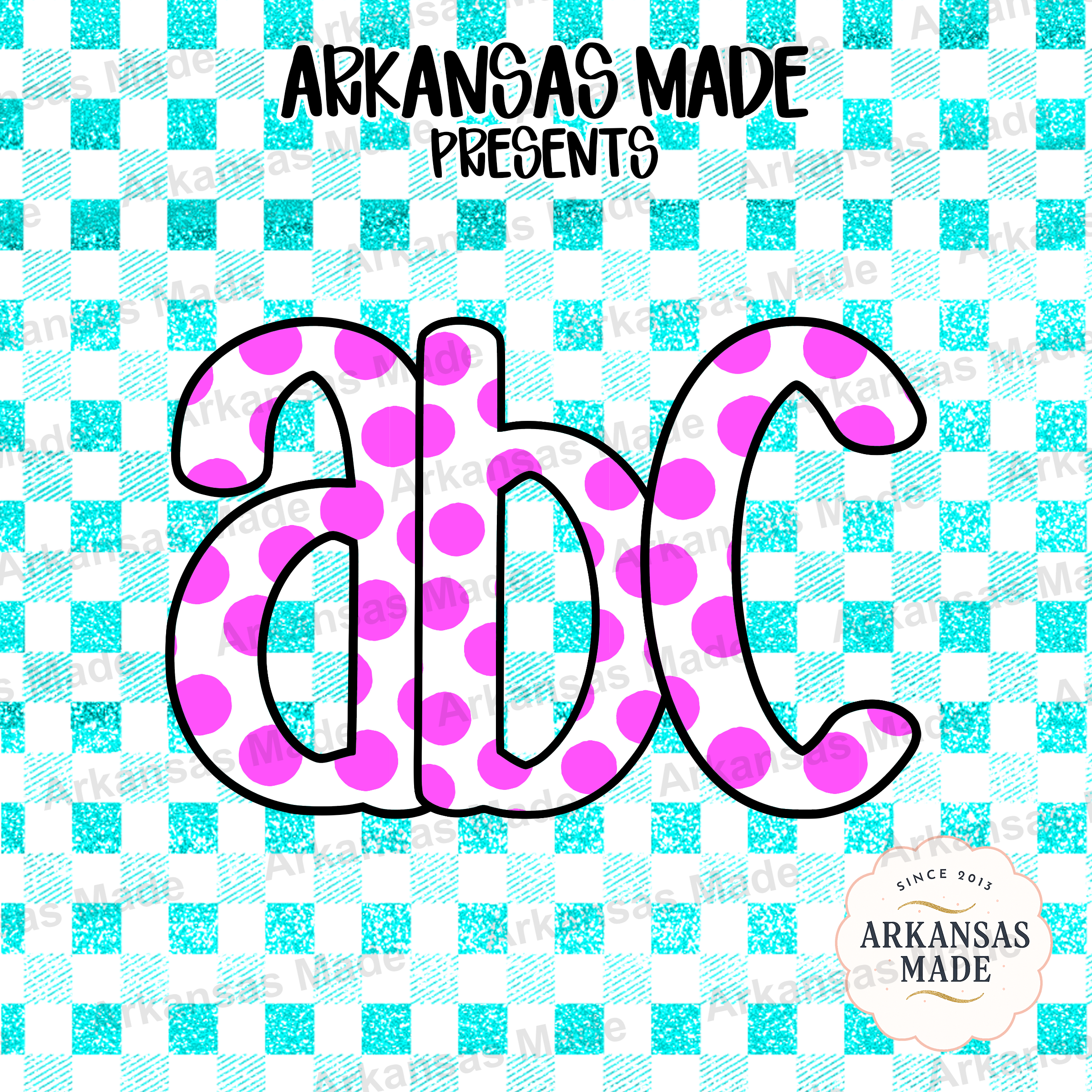 Pink Polka Dot Alphabet PNG Digital Download Alpha Set, Teal Glitter Gingham Letters, ABC Clip Art Bundle for Crafters - Image 4