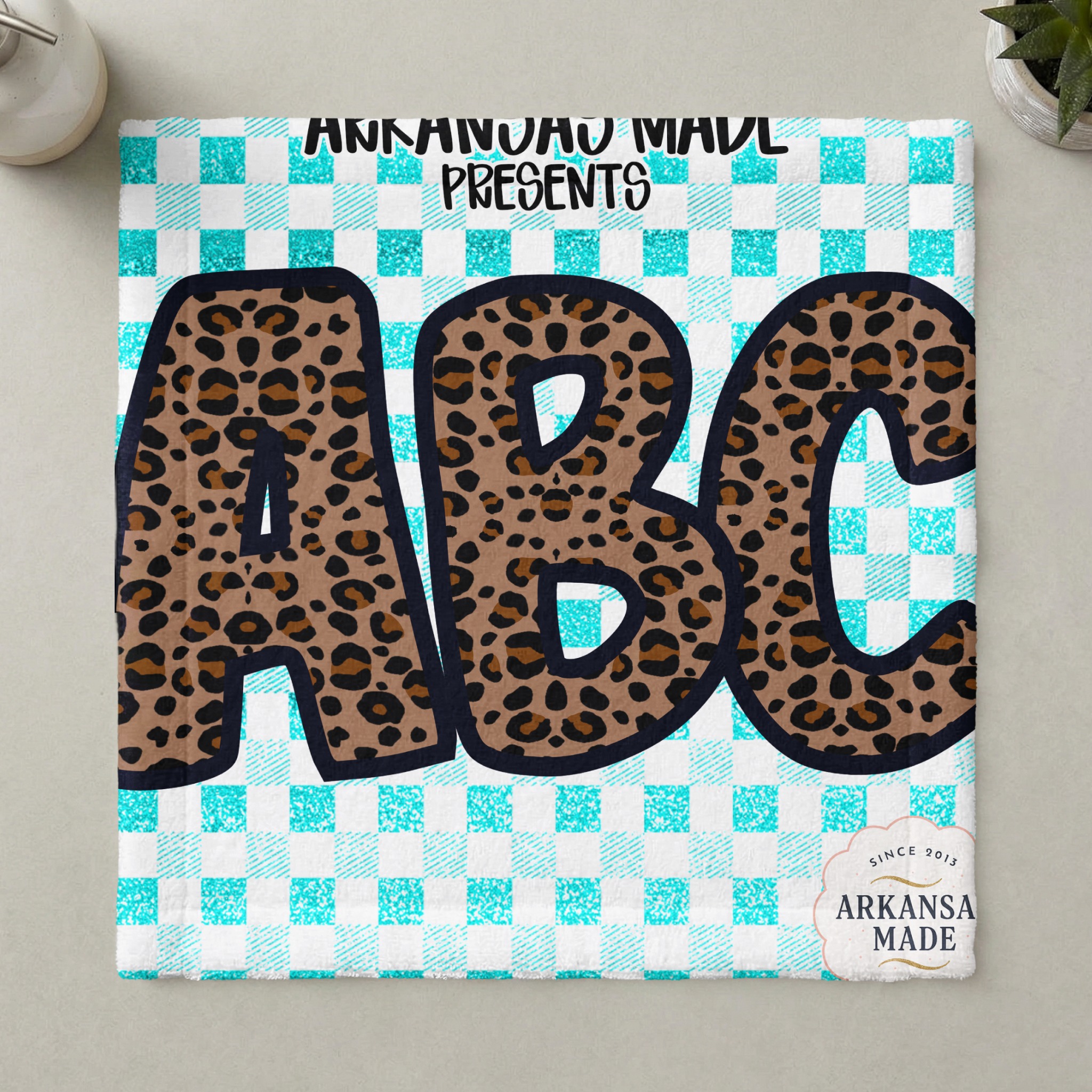 Digital Leopard Print ABC Alphabet PNGs, Full A-Z Alpha Sublimation DTF Download, Teal Gingham Glitter Letters, Wild Animal Print - Image 6