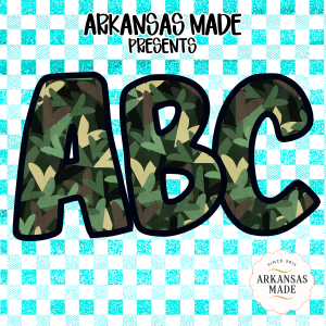 Camouflage Alphabet PNGs, Full A-Z Alpha Digital Download, Woodland Camo Sublimation Letters, Green Plaid Gingham DTF PNG, Personalized ABC