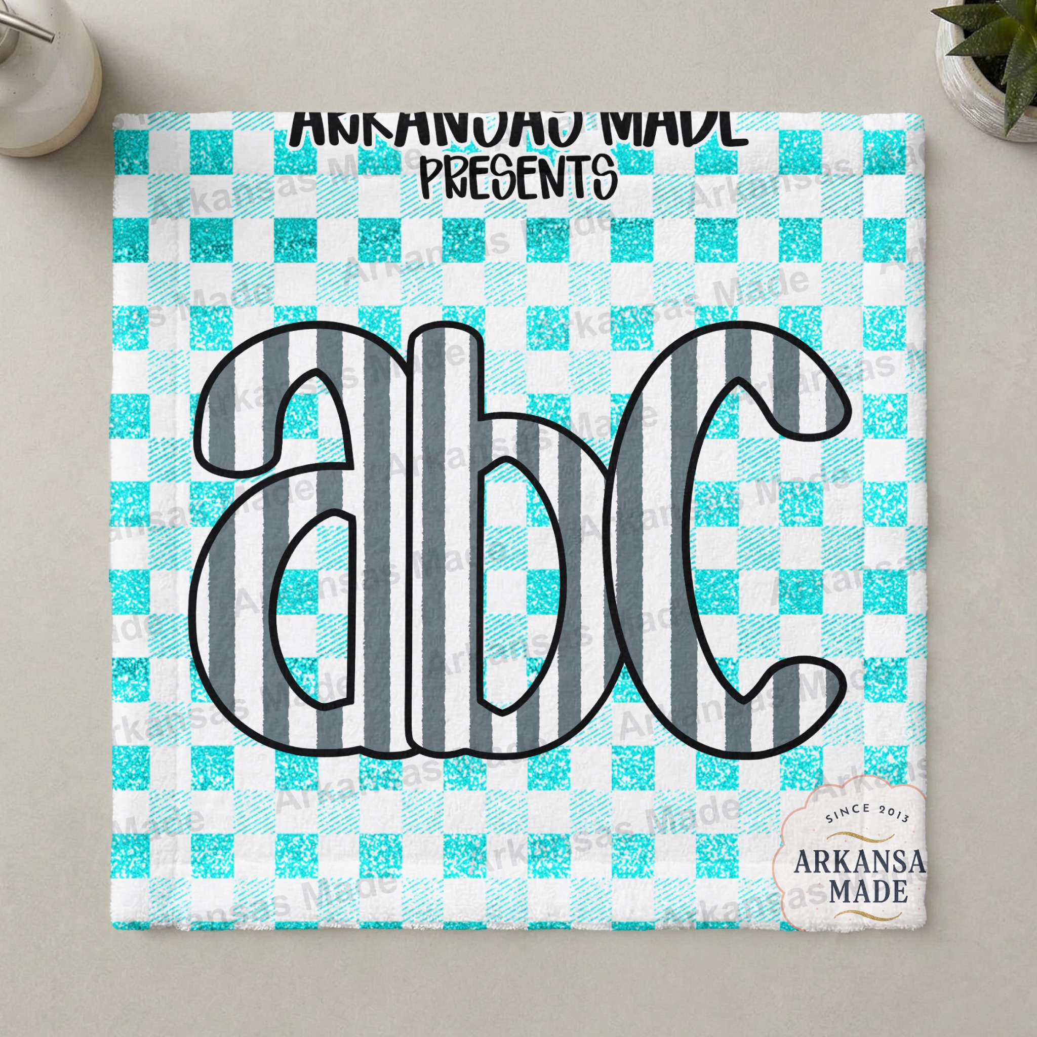 Teal Glitter Gingham Alpha Set | Striped Letters SVG PNG | Digital Download Alphabet | Custom Monogram Cricut Files Nursery Decor - Image 3