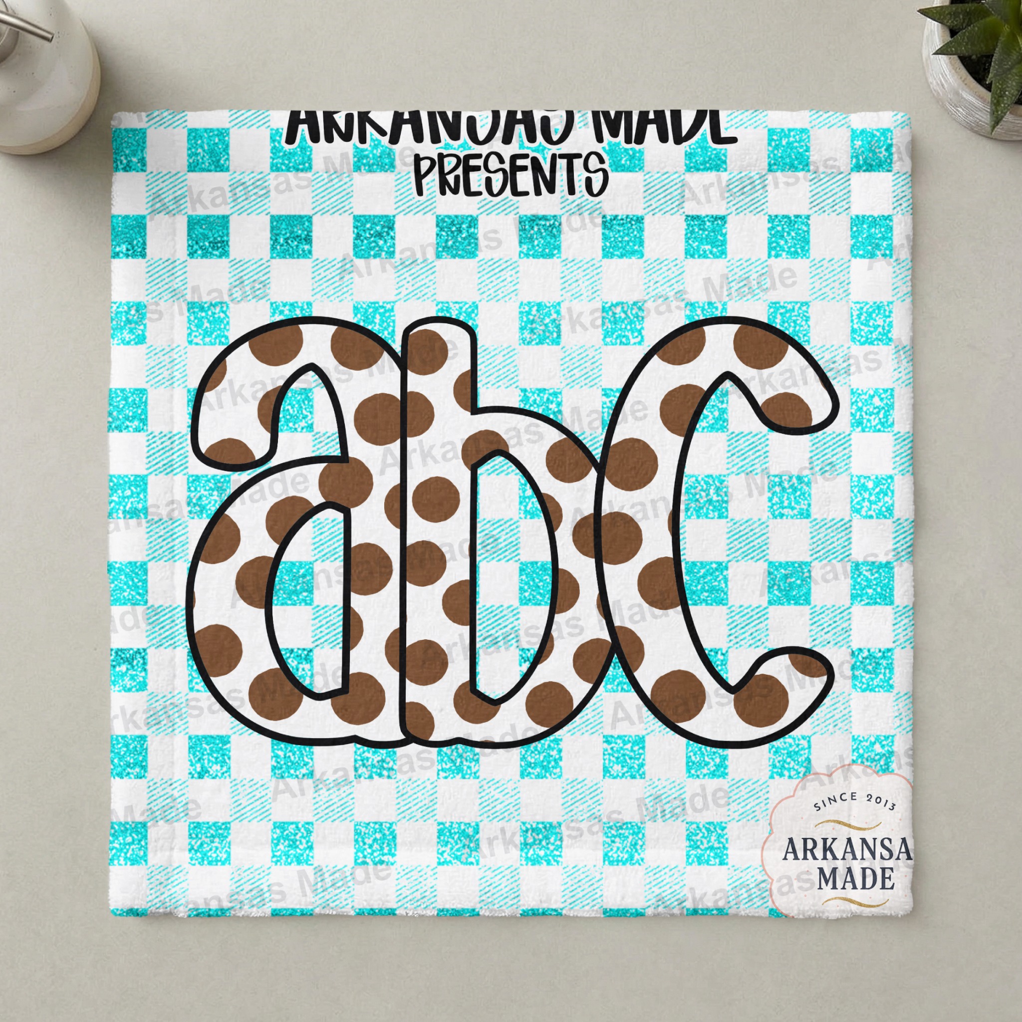 Brown Polka Dot Alphabet PNG Digital Download Alpha Set - Teal Gingham Faux Glitter Letters Numbers Clipart - Image 3
