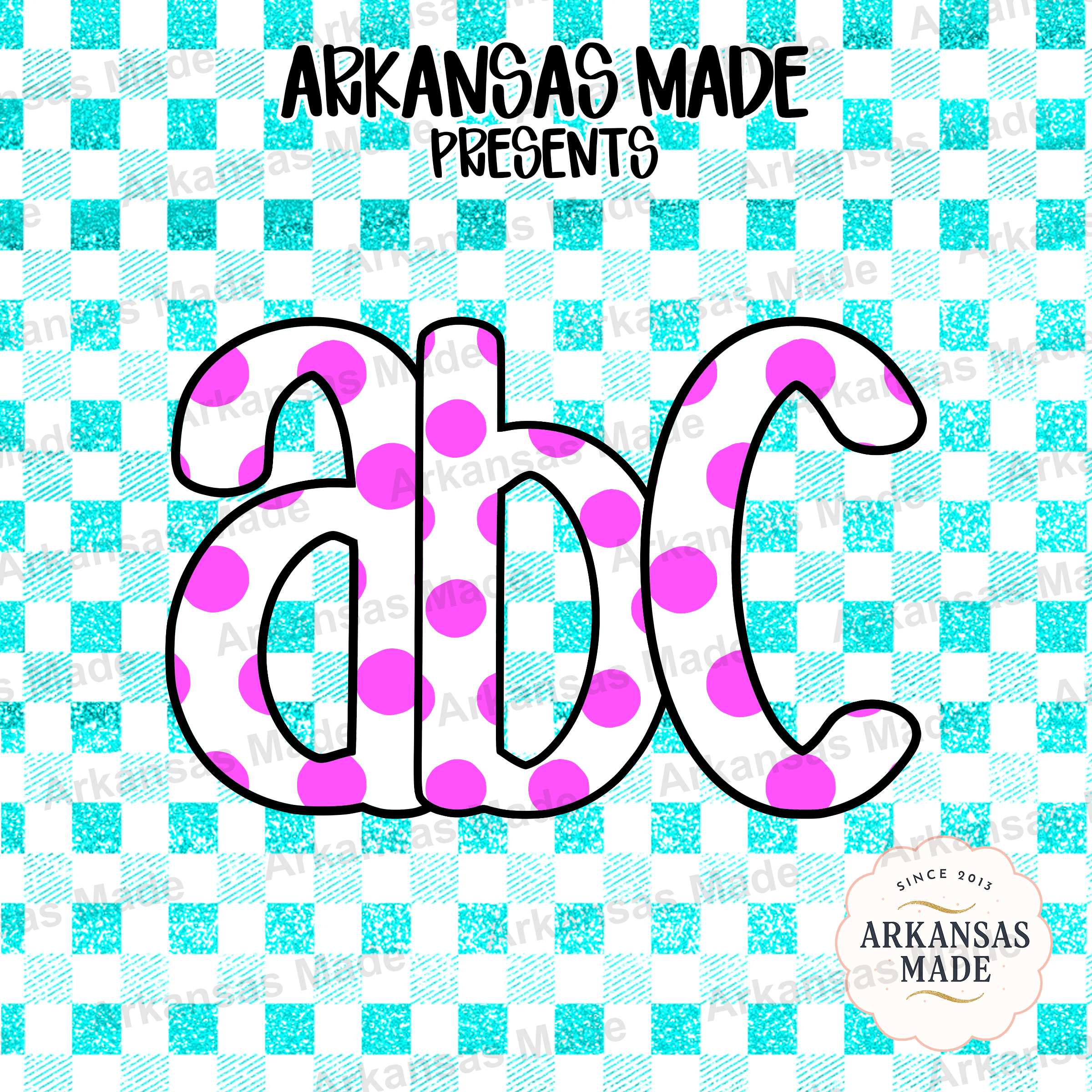 ABC Digital Download Alpha Set | Pink Polka Dot Aqua Gingham Letters Clipart | Cute Sublimation PNG - Image 4