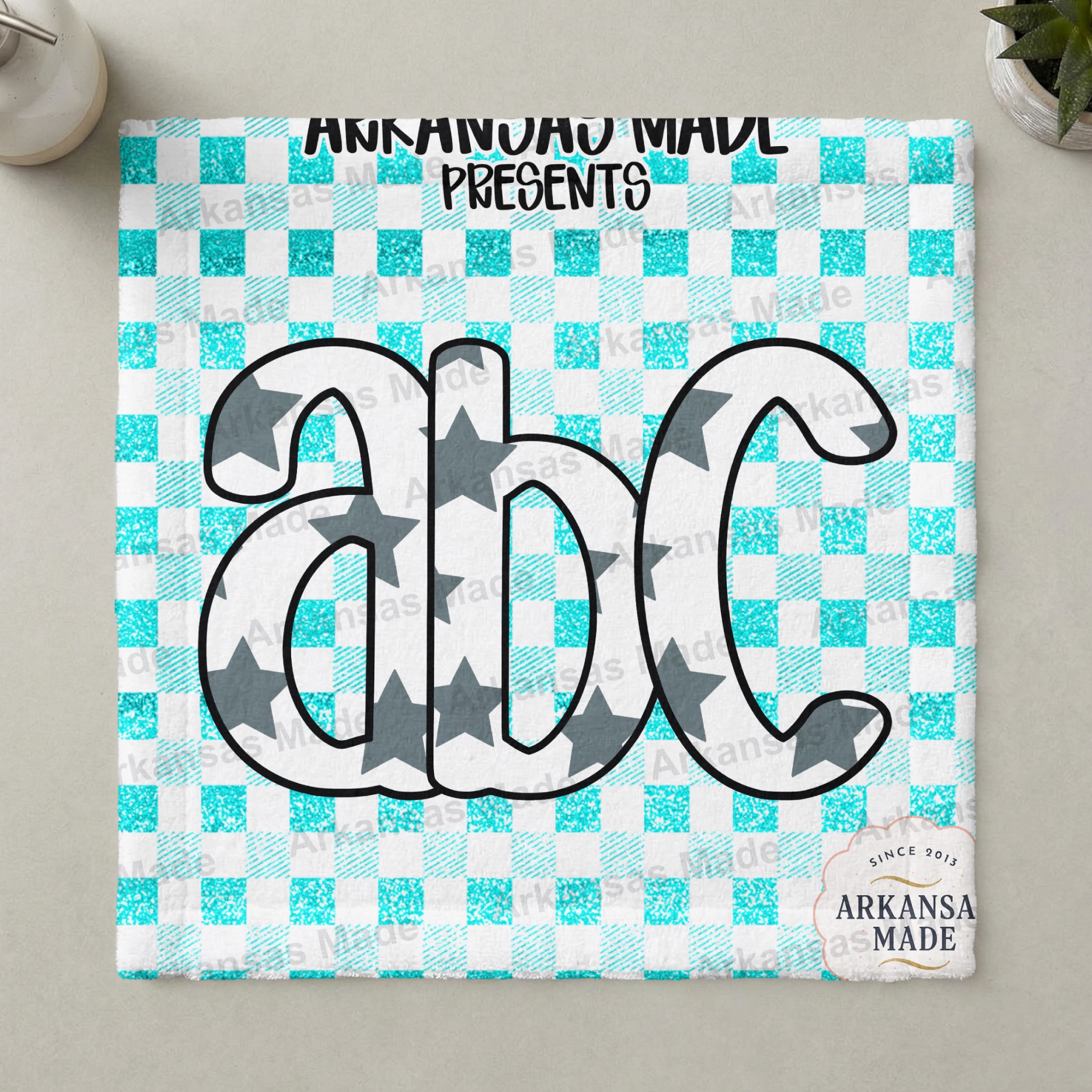 Teal Star Gingham ABC Alpha Set Digital Download, Glitter Alphabet Letters Font, Crafting PNG for DIY Projects, Instant Download - Image 3