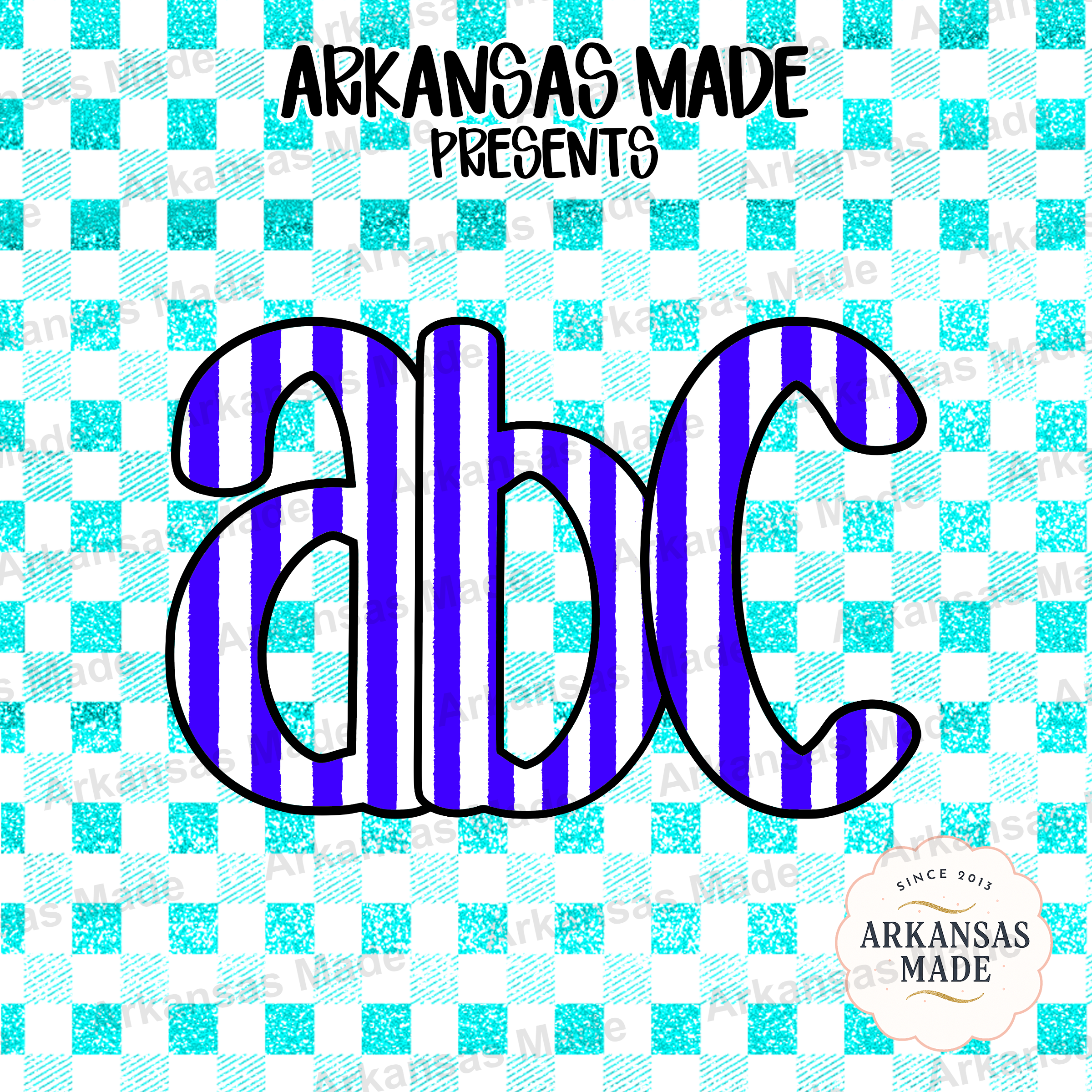Blue Striped ABC Letters Digital Download Alpha Set | Faux Glitter Turquoise Gingham Alphabet Clipart PNG for Teachers - Image 4