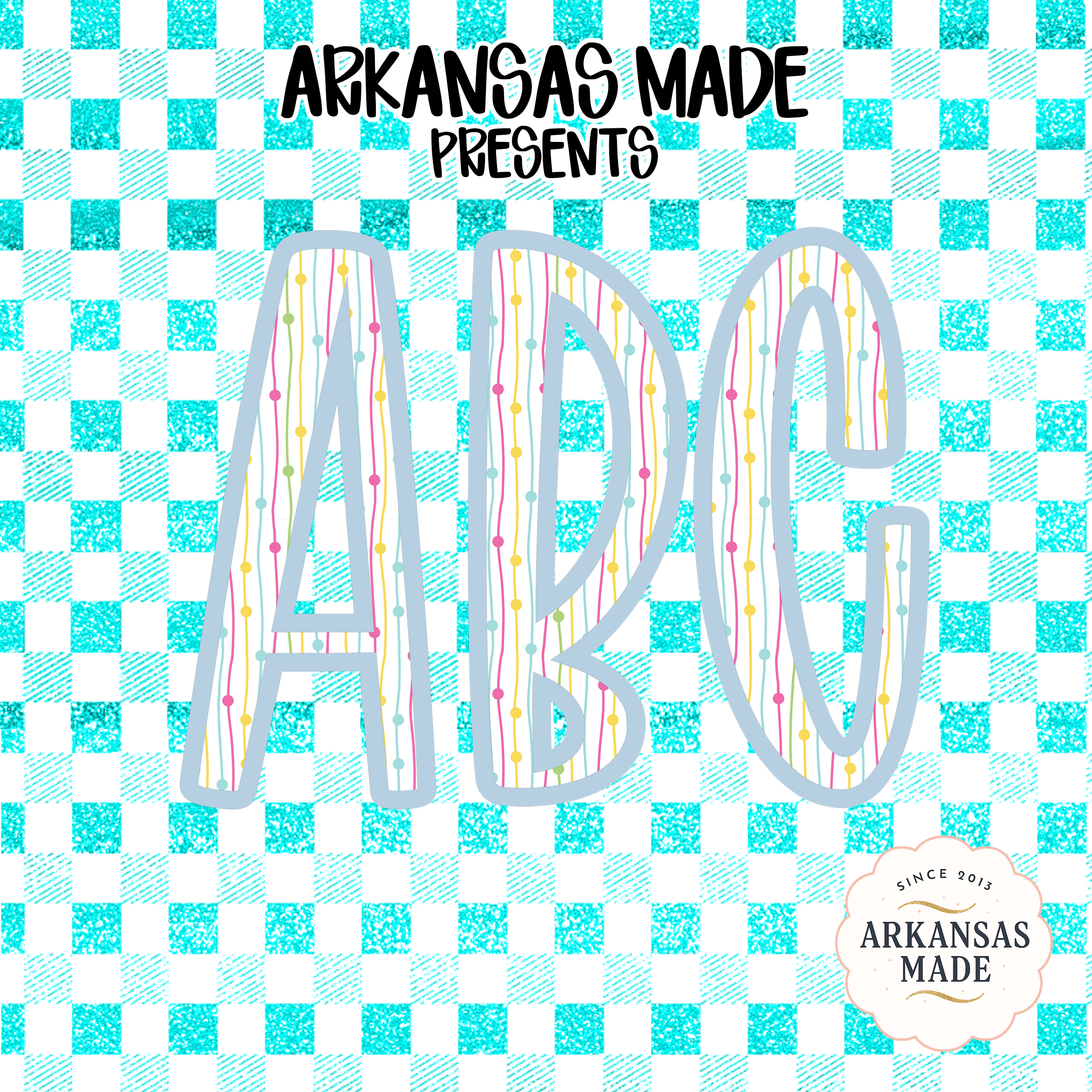 ABC Alphabet Digital Download Full A-Z Alpha, Glitter Gingham PNG, Colorful Letters Sublimation, Preschool DTF Design, Kids Nursery Art