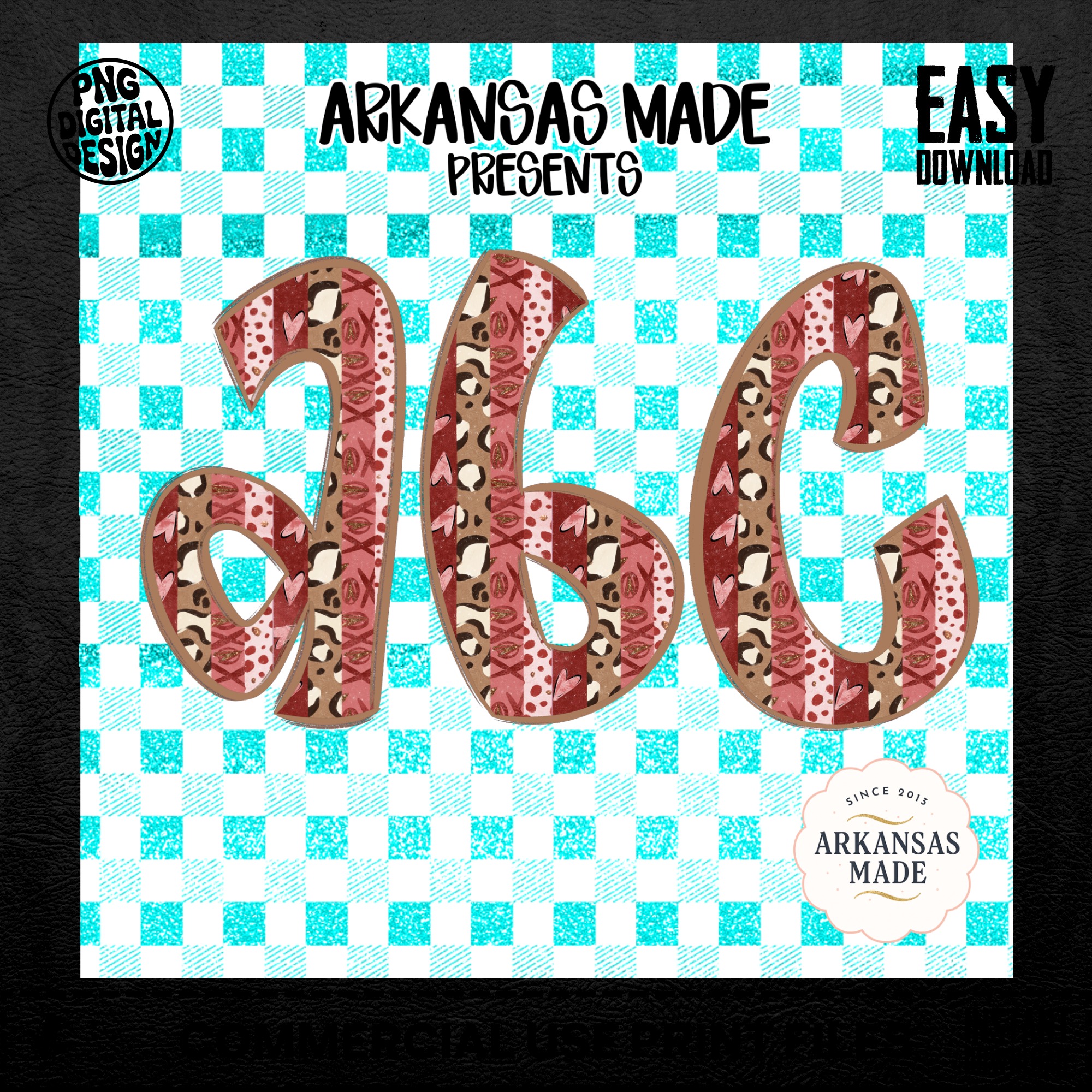 Digital Valentine Leopard Hearts Full A-Z Alpha Set, Sublimation DTF PNGs, Plaid Checkered Alphabet Download, Trendy Love Letters - Image 5
