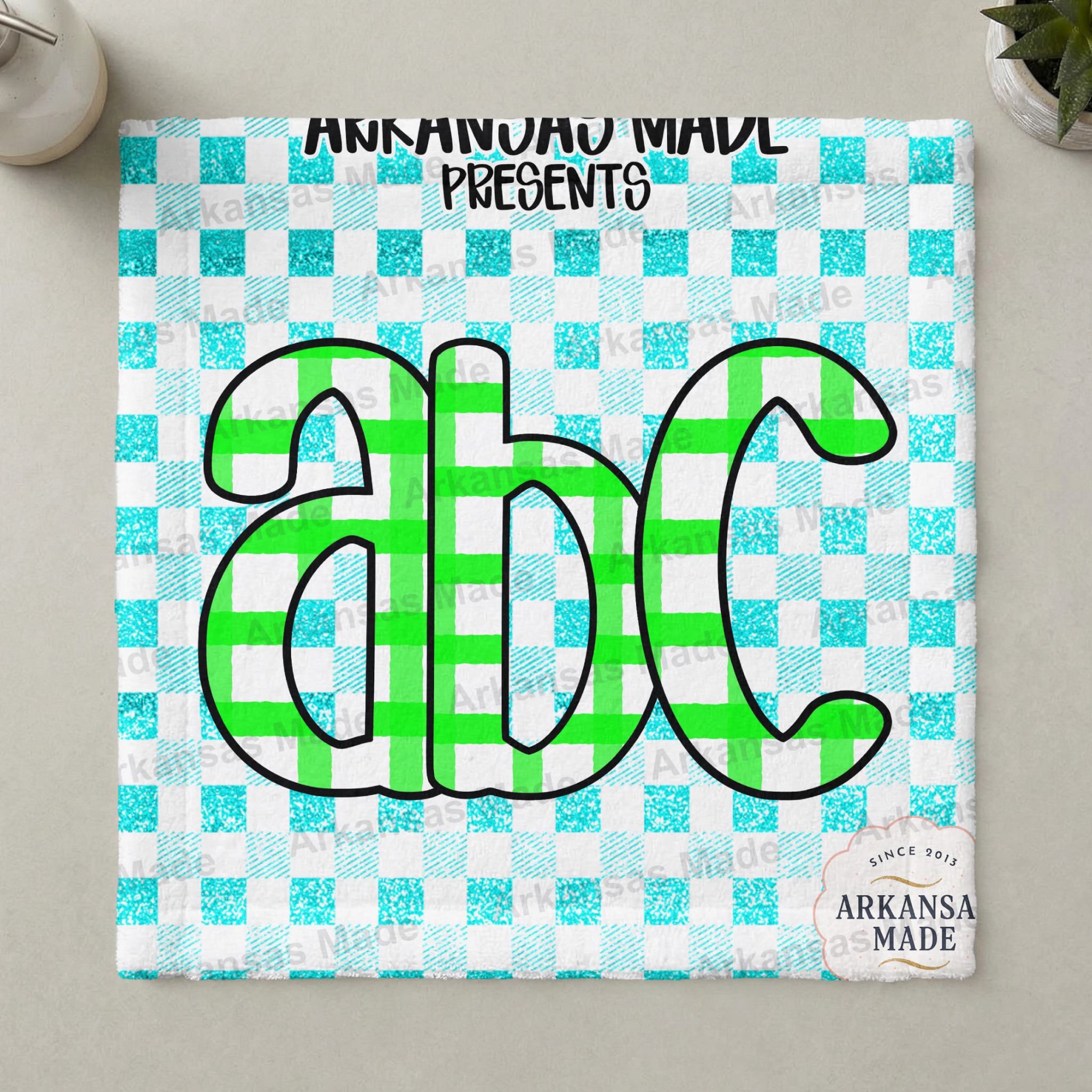 Green Gingham Alpha Set Digital Download | Glitter ABC Letters Clipart PNG | Preppy Font Graphic for Crafts & Nursery Decor - Image 3