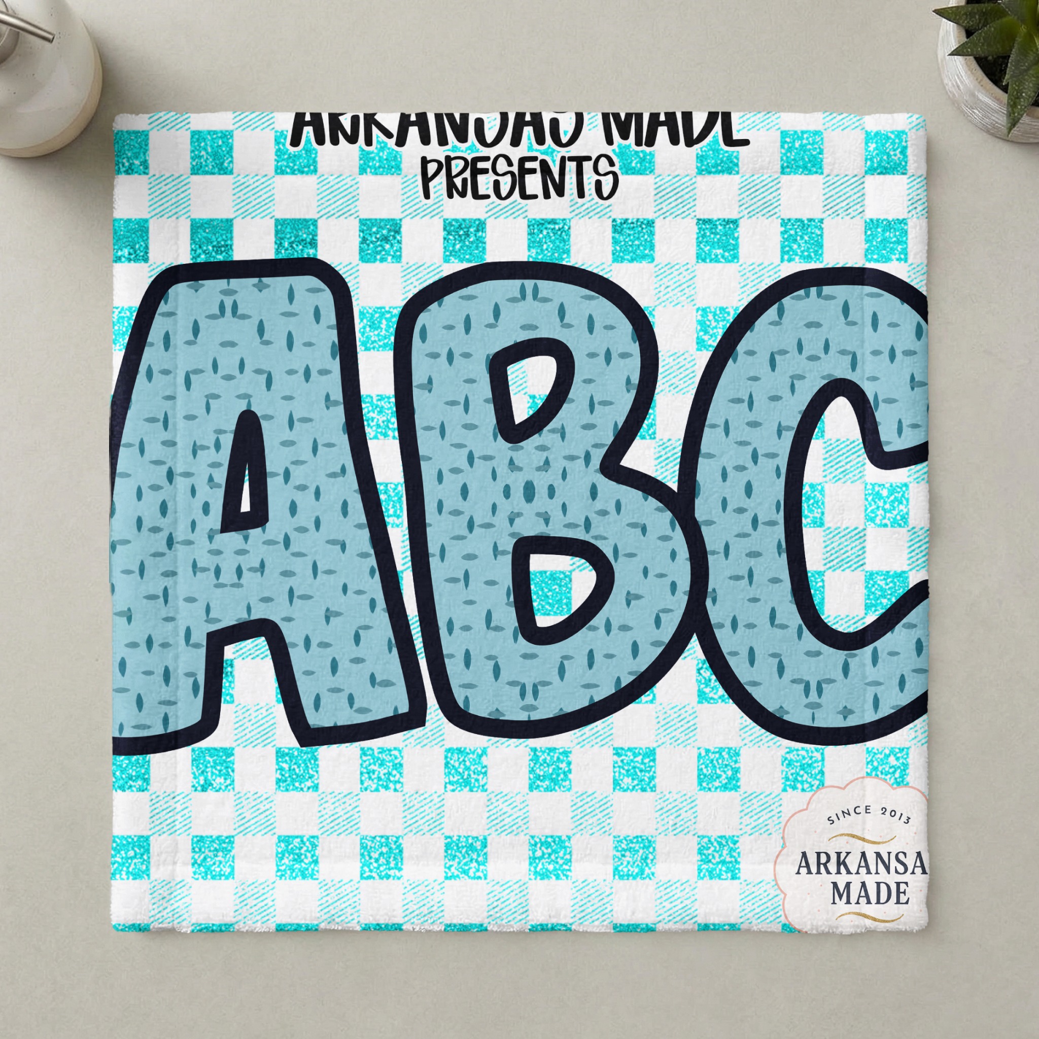 Teal Gingham ABC Letters Alphabet, Full A-Z Alpha Digital Download, Sublimation DTF PNGs Bundle, Nursery Decor, Crafting Font, Instant - Image 6
