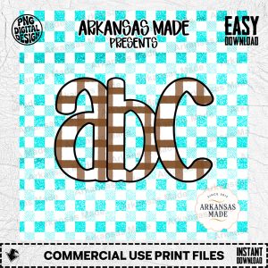 Plaid abc Digital Download Alpha Set, Brown Buffalo Plaid Letters, Teal Glitter png Font, Rustic School Clipart, Teacher Gift diy