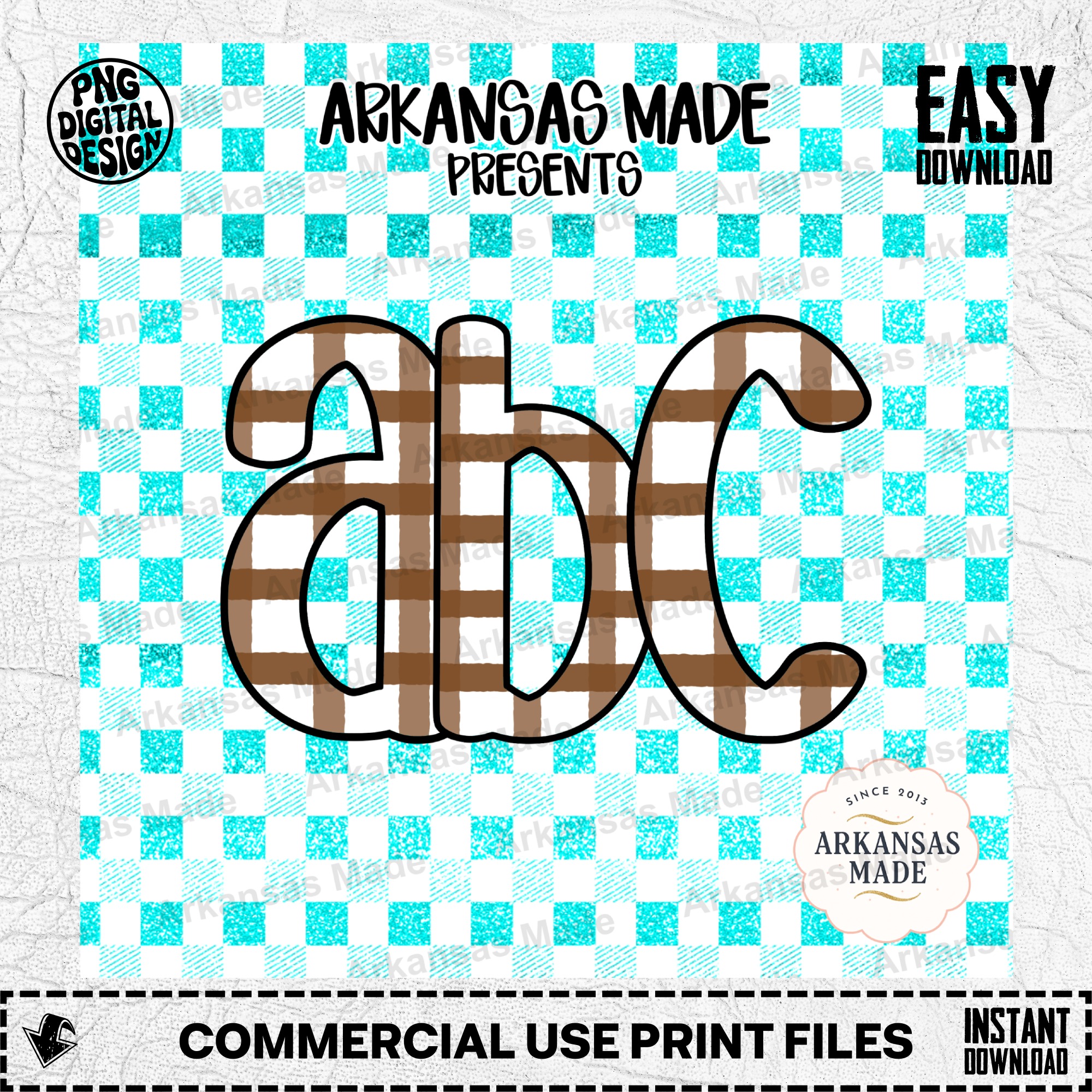 Plaid abc Digital Download Alpha Set, Brown Buffalo Plaid Letters, Teal Glitter png Font, Rustic School Clipart, Teacher Gift diy