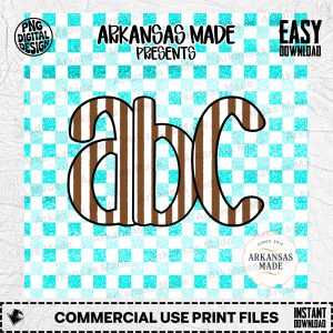 Teal Gingham Brown Stripe Alphabet Digital Download Alpha Set | Faux Glitter Letters PNG Bundle