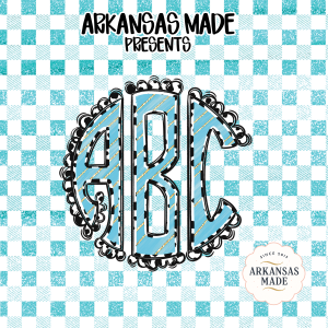 Teal Glitter Dalmatian Dots Circle Monogram PNG, Digital Download, Gingham Buffalo Plaid, Custom Initial Alphabet, Sparkly Spotted Design