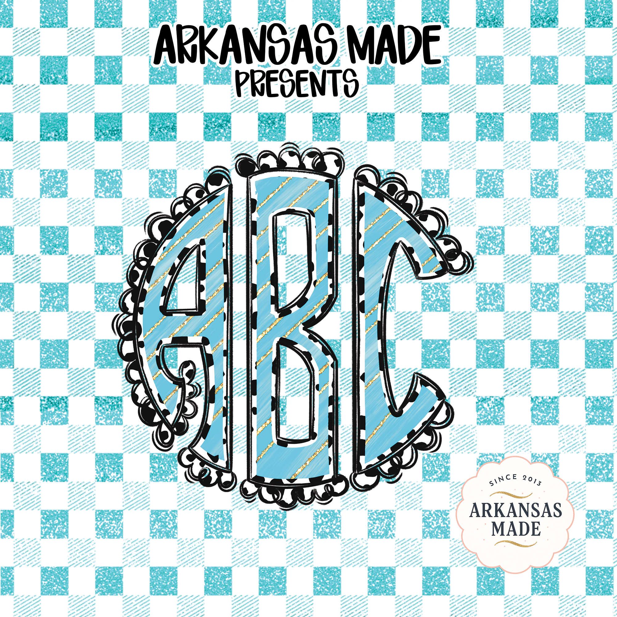 Teal Glitter Dalmatian Dots Circle Monogram PNG, Digital Download, Gingham Buffalo Plaid, Custom Initial Alphabet, Sparkly Spotted Design