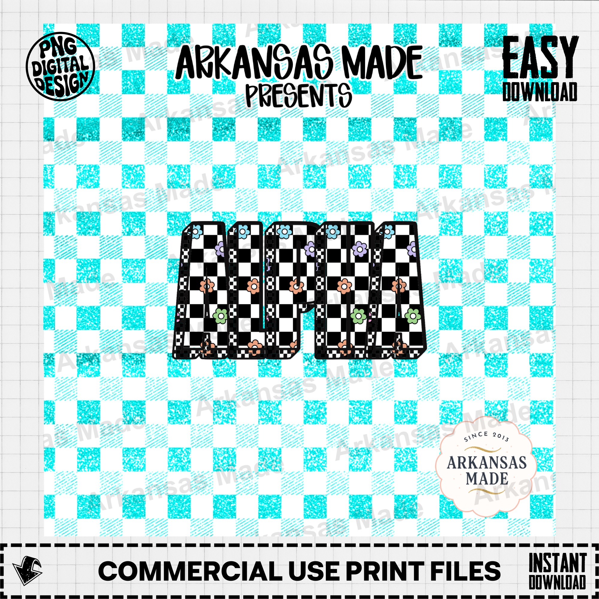 Y2K Checkerboard Alpha Set PNG, Groovy Daisy Letters Digital Download, Retro Alphabet Font for Sublimation & Crafts, Trendy Commercial Use - Image 2