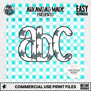 Teal Star Gingham ABC Alpha Set Digital Download, Glitter Alphabet Letters Font, Crafting PNG for DIY Projects, Instant Download