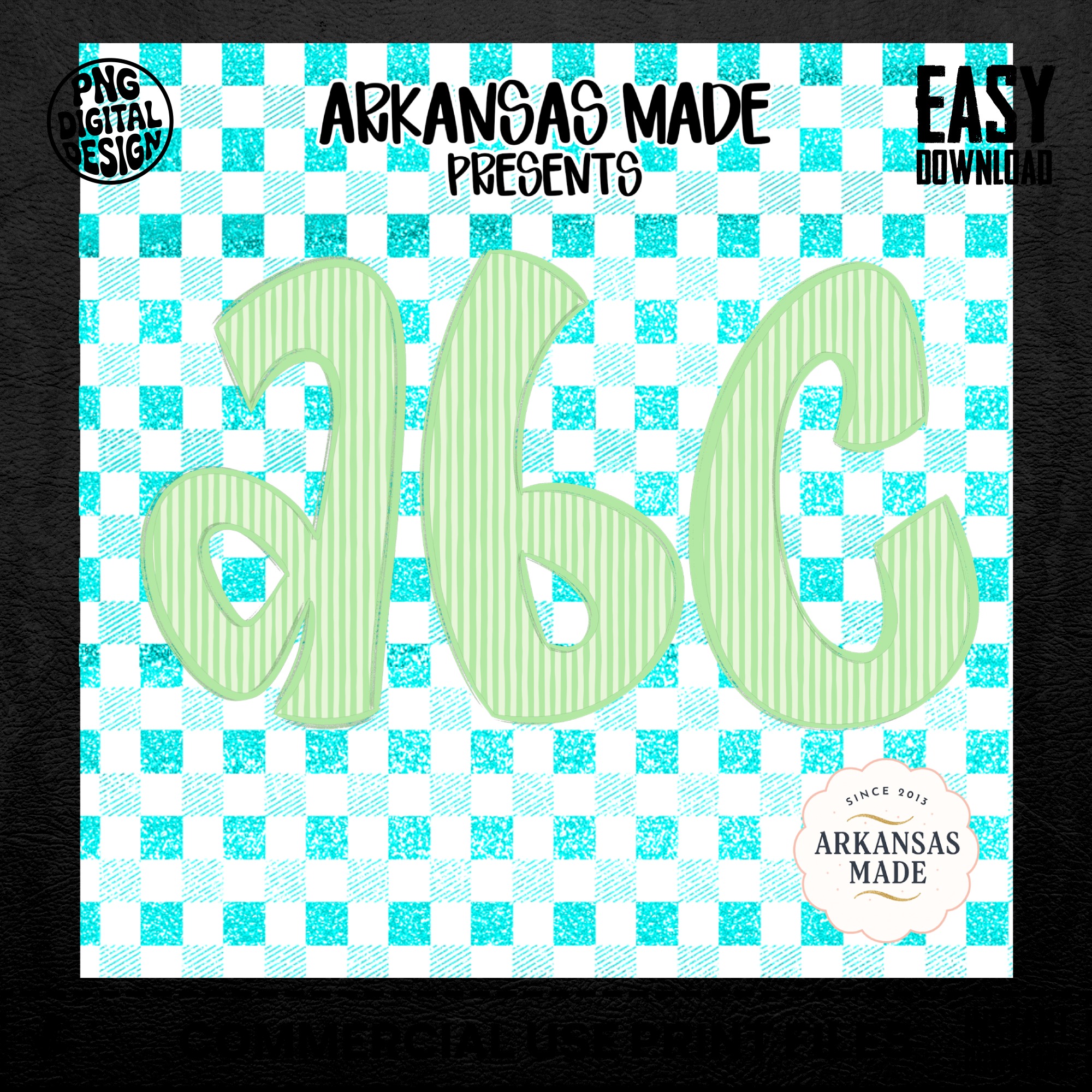 Aqua Gingham Striped Full A-Z Lowercase Alphabet, Digital Download PNGs, Sublimation DTF Ready Files, Mint Green Letters, Craft Print Design - Image 5