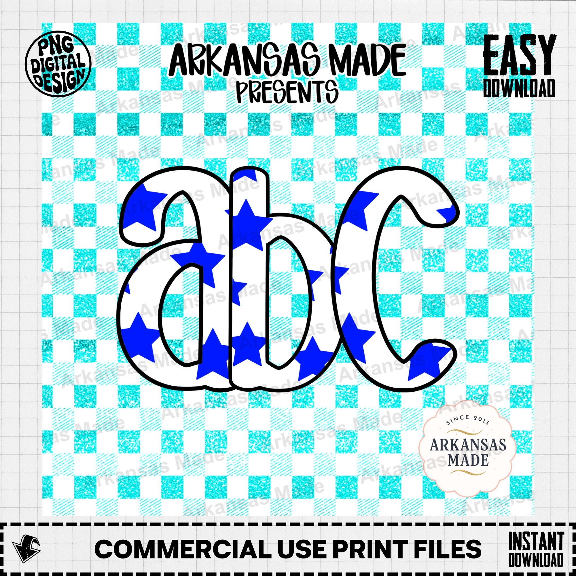 Patriotic Blue Star Alpha Set | Faux Glitter Plaid Letters Digital Download Alphabet SVG PNG for Cricut & Sublimation - Image 2
