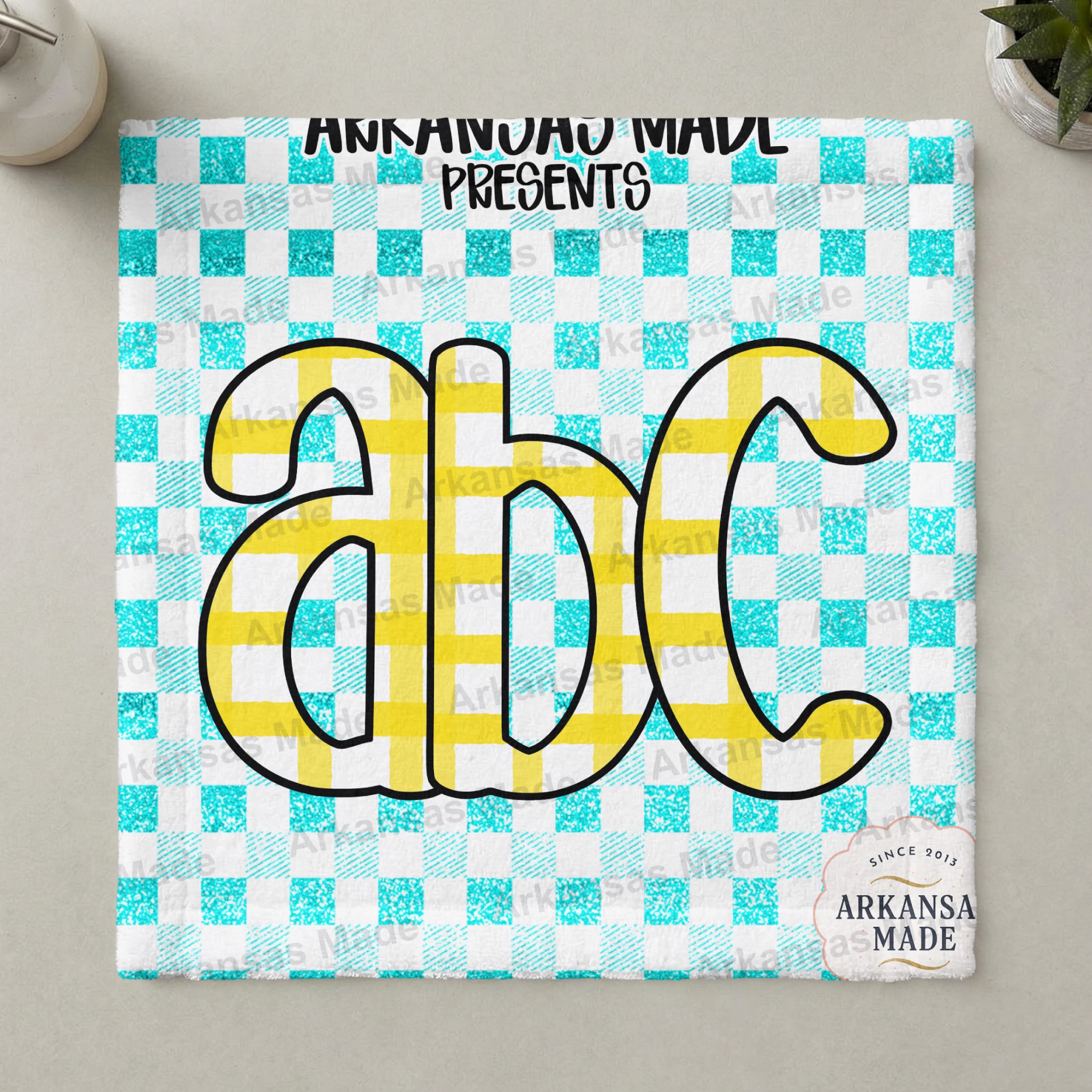 Gingham Alphabet PNG, Aqua Yellow Glitter Alpha Set, Checkerboard Letters Digital Download, Teacher Sublimation Design, Nursery Decor - Image 3