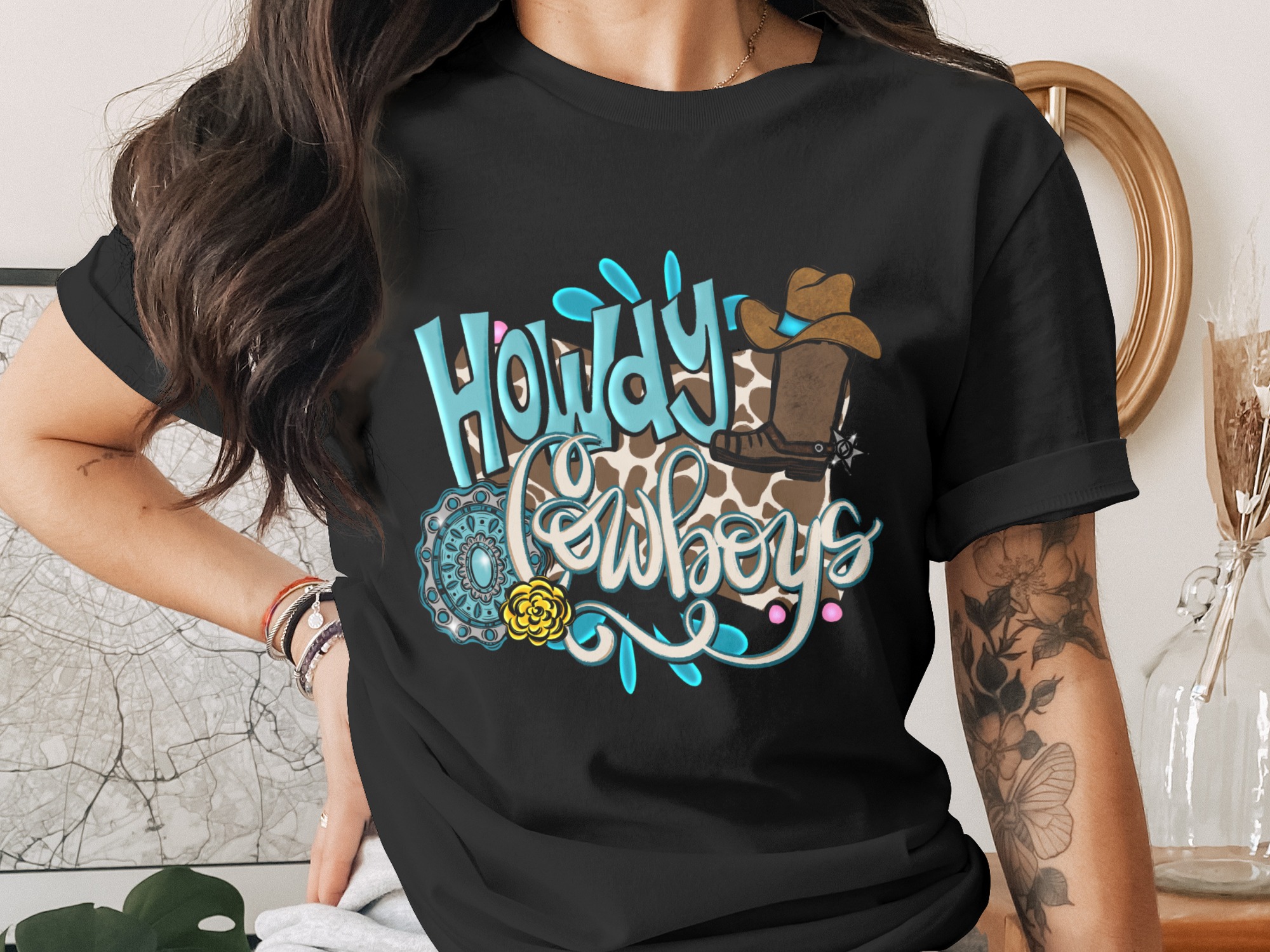 Howdy Cowboys PNG, Western Sublimation Design, Digital Download, Cowboy Boots Hat, Cow Print Rodeo DTF, Country Girl Graphic Art - Image 2
